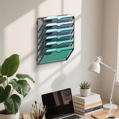 SUPEASY 10-Tier Wall File Organizer, Hanging Wall Files for Papers, Folders, Magazines, Clipboard, Wall Organizer for Office Home School Classroom, Black