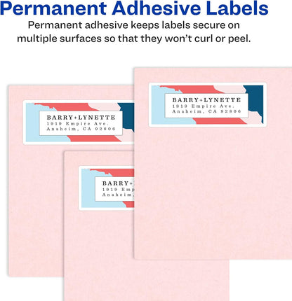 Avery Easy Peel Printable Address Labels with Sure Feed, 1" x 4", White, 2,000 Blank Mailing Labels for Laser Printers (5161)