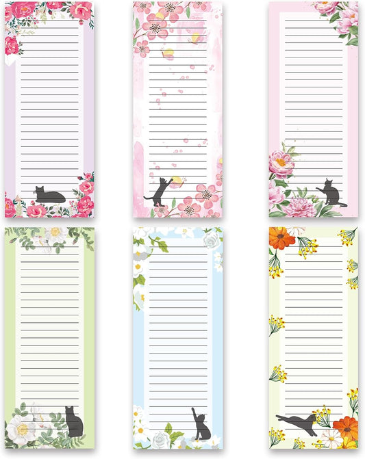 Magnetic Notepads for Refrigerator 6 Pack – Funny Cat Magnetic Note Pad with Full Magnet Back, Magnetic Grocery List Pad for Fridge, Shopping & To-Do Lists, 50 Sheets Each for Kitchen Home Organization