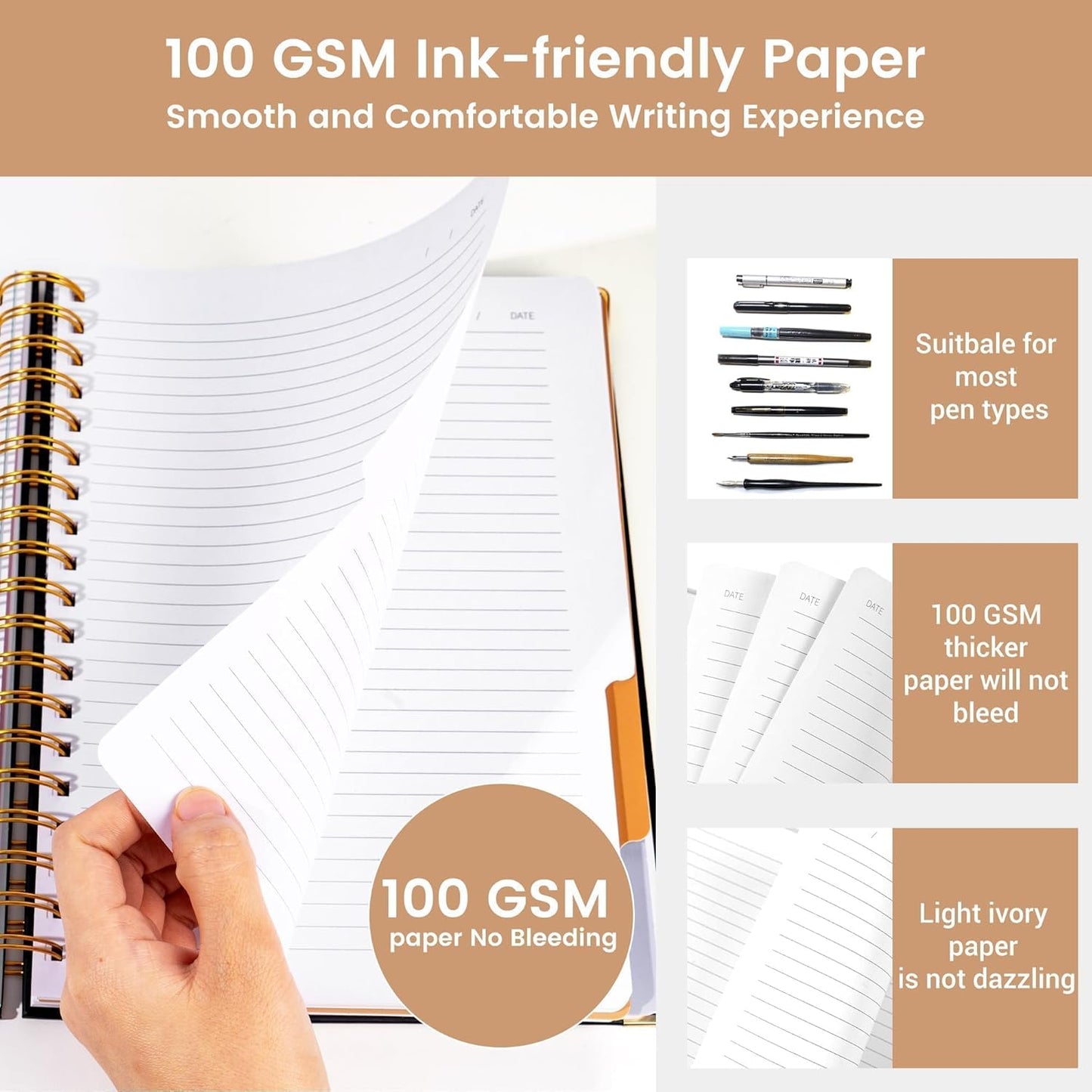 Hardcover Spiral Notebook with Tabs 8"x10" Large Spiral Lined Journals for Women with Dividers 240 Pages College Ruled Composition Notebook 5 Subject Notebook for Work, Back to School, Gifts, Purple