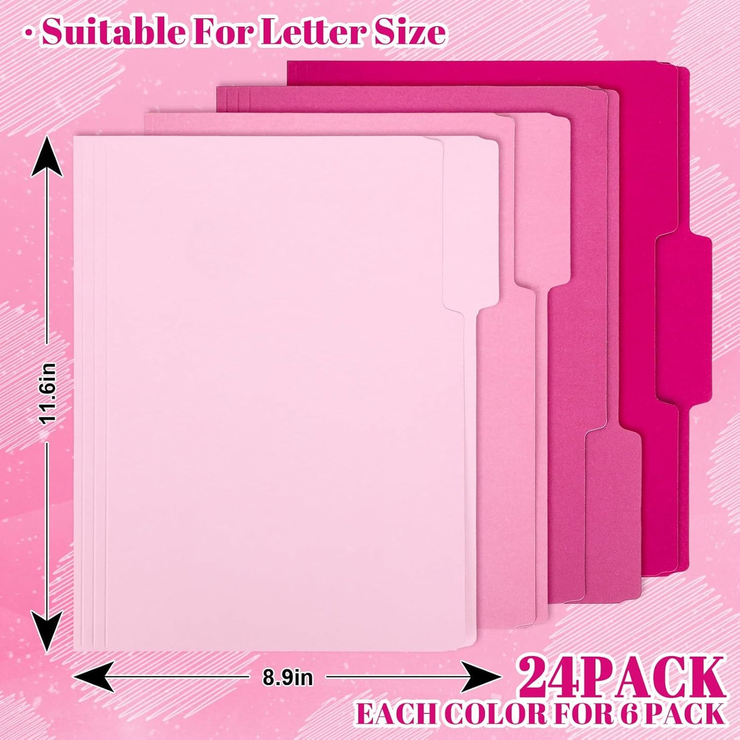 Whaline 24 Pack Dusty Blue File Folders Letter Size Gradient Blue File Pockets with 1/3 Cut Tab 8.9 x 11.6 Inch 4 Colors Documents Folders for Home Office Classroom Supplies