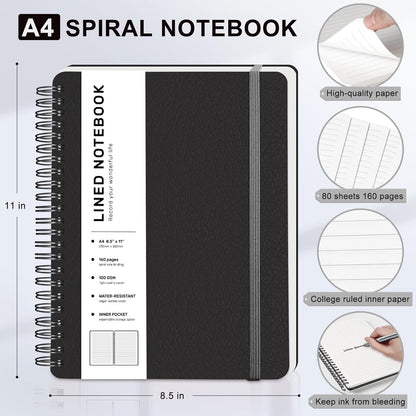 ABERLLS Lined Spiral Journal Notebook with 160 Pages, 8×5.7in, A5 Spiral Notebook, Journaling Notebooks for Work, School, Women, Men, College Ruled Spiral Notebook, Hardcover Leather Journals, Blue
