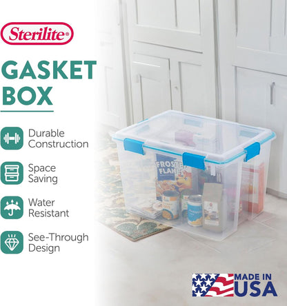 Sterilite 4-Pack Gasket Box, Weather-Resistant Storage Bins with Latching Lids, 32 Quart - Heavy-Duty Organizing Containers for Closet, Bathroom, and Office