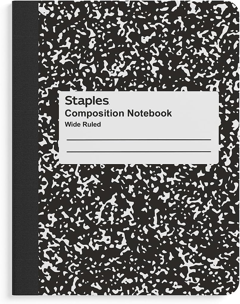 STAPLES Poly Composition Notebook, 9.75” x 7.5”, Wide Ruled, 70 Sheets, Assorted Colors