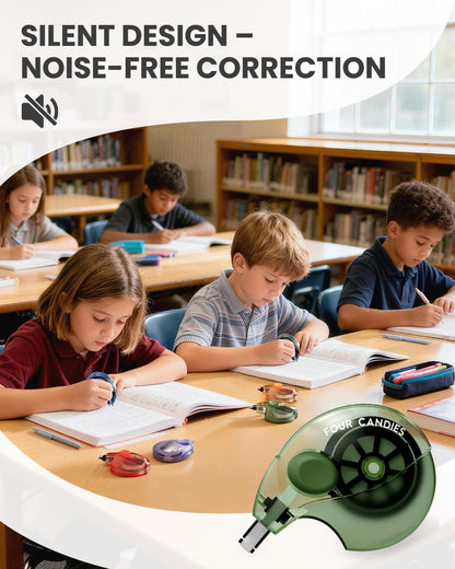 Four Candies Silent Correction Tape, White Correction Tape 6 Pack, 26.2ft, Ergonomic Easy-to-Use Applicator, Fast Clean Instant Corrections, Smooth High-Opacity Tear-Resistant Office & School Supplies