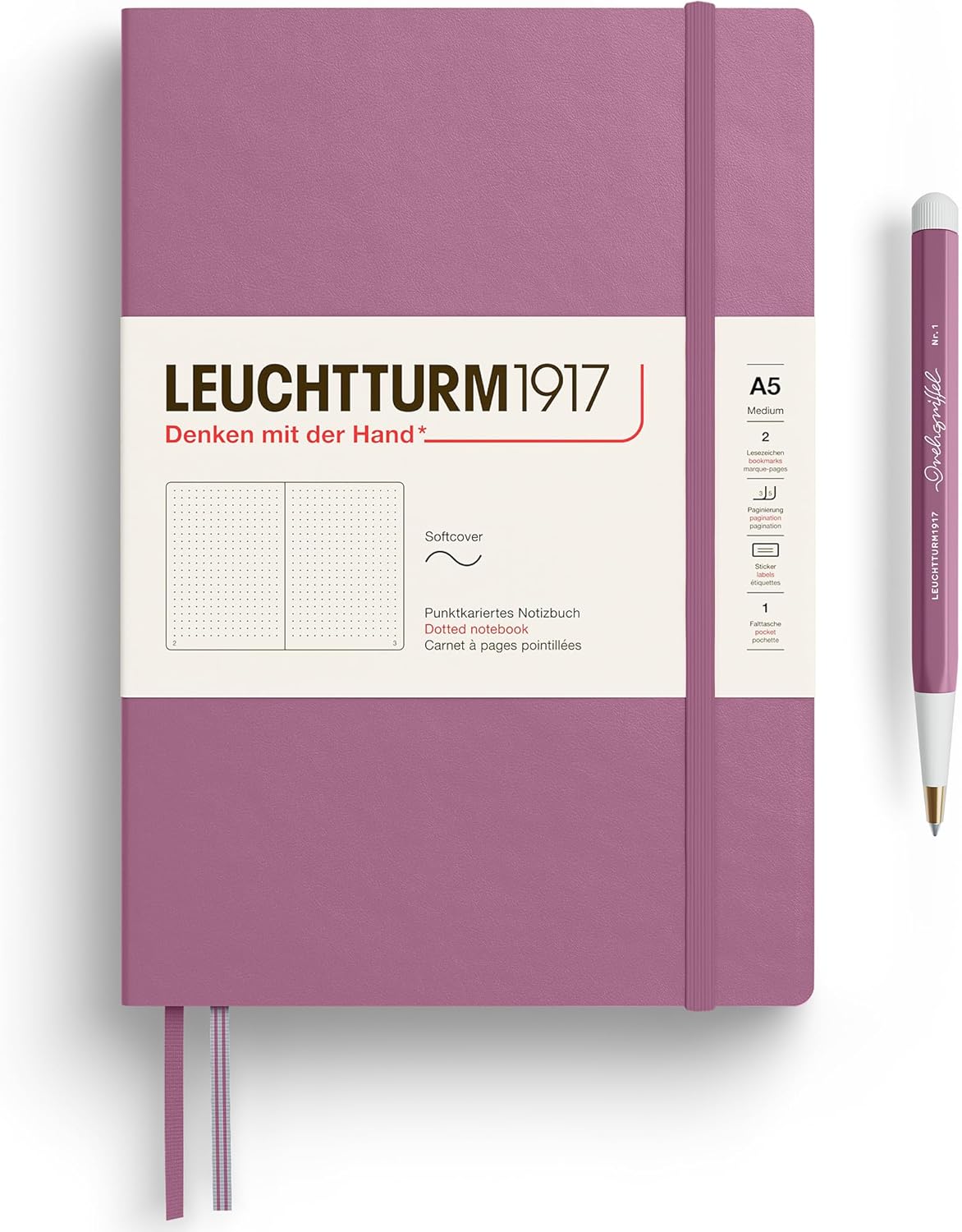 LEUCHTTURM1917 - Notebook Softcover Medium A5-123 Numbered Pages for Writing and Journaling - Thinking Ahead (Dotted Paper, Spice Brown)