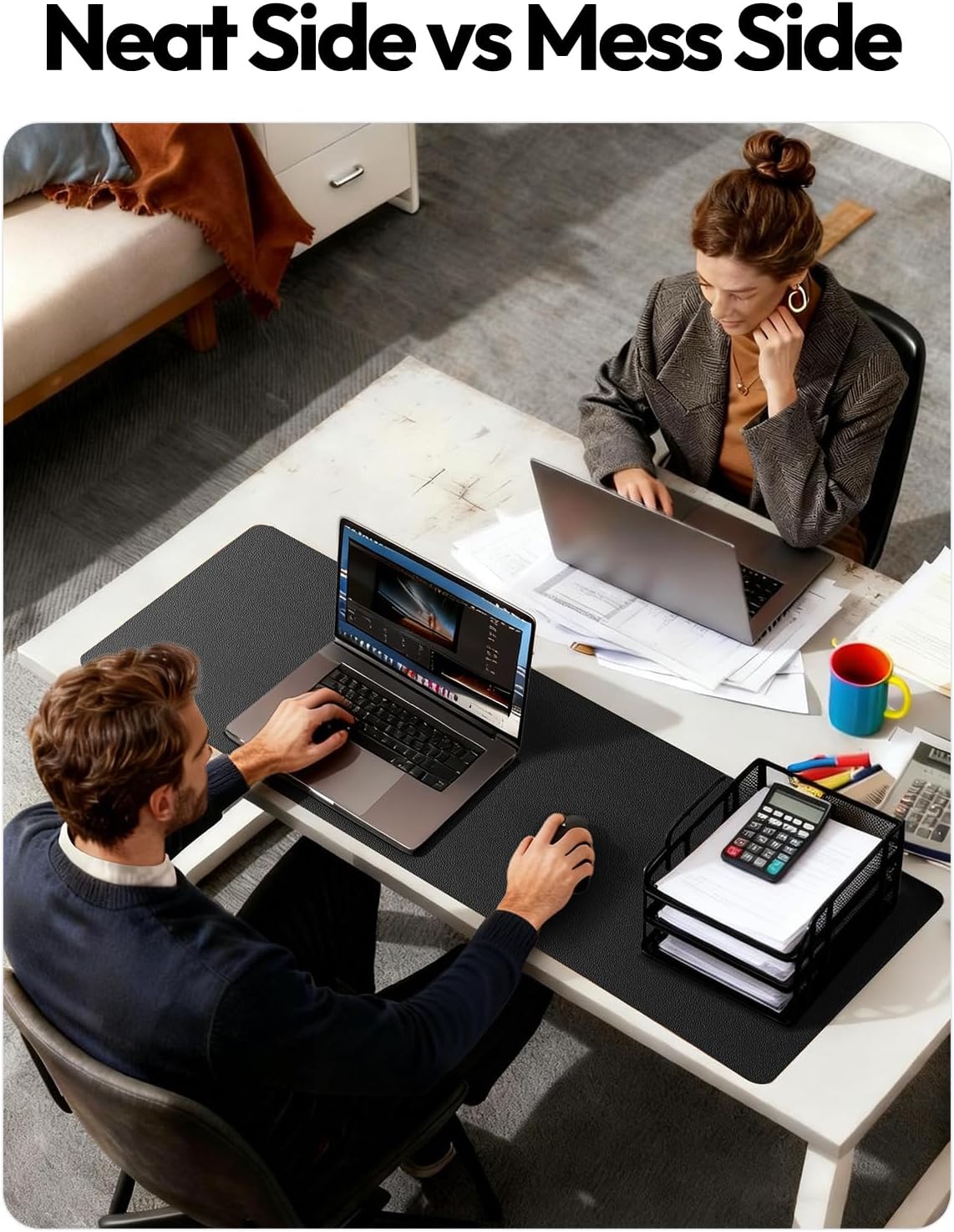 YSAGi Leather Office Desk Pad Protector, Large Mouse Pad, Non-Slip, PU Leather, Laptop Desk Blotter, Waterproof Writing Pad for Office and Home, Black, 23.6" x 13.8" - Colors B
