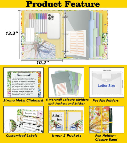 3 Ring Binder 1 Inch, Three Ring Binders Organizer with Clipboard, 5-Tabs Pockets Dividers, Plastic Folder, 18 Divider Stikers, BVSSX Pretty Binder with Pen Loop (Black Weeds, Letter Size)