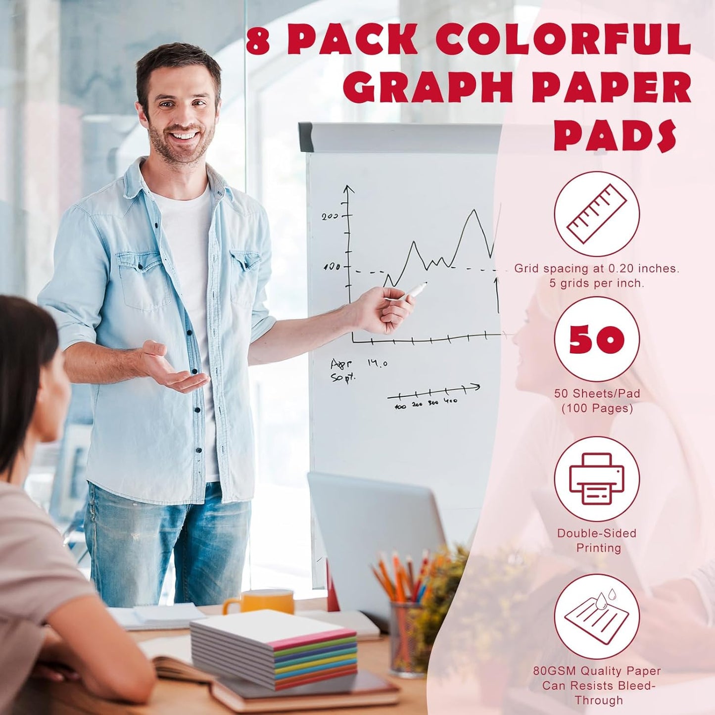 Jetec 8 Pcs Small Graph Paper Notepad 5 x 8 Inch Mini Notebook Double Sided Memo Pads Back to School Supply Pocket Notepad Assorted Colors 50 Sheets Graph Paper Notebook (Grid (5x5))