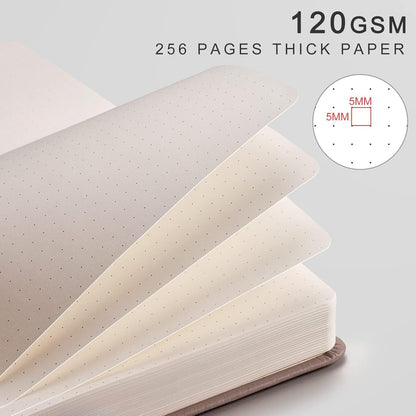 EMSHOI Graph Paper Notebook - 256 Pages A5 Graph Notebook/Journal, Hard Cover, 120gsm Thick Paper, Smooth PU Leather, Inner Pocket, 5.75'' × 8.38''-Black