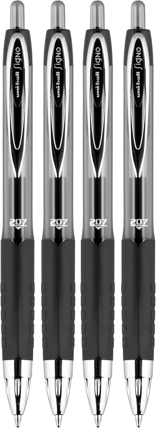 Uni-Ball® 207™ Retractable Fraud Prevention Gel Pens, Bold Point, 1.0 mm, Translucent Black Barrels, Black Ink, Pack Of 4