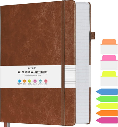 Lined Journal Notebook, Large A5 College Ruled Notebook, 312 Numbered Pages Work Notebook with Index Stickers, 100gsm Thick Paper, Hardcover Vegan Leather Journal for Women Men School Office, Black