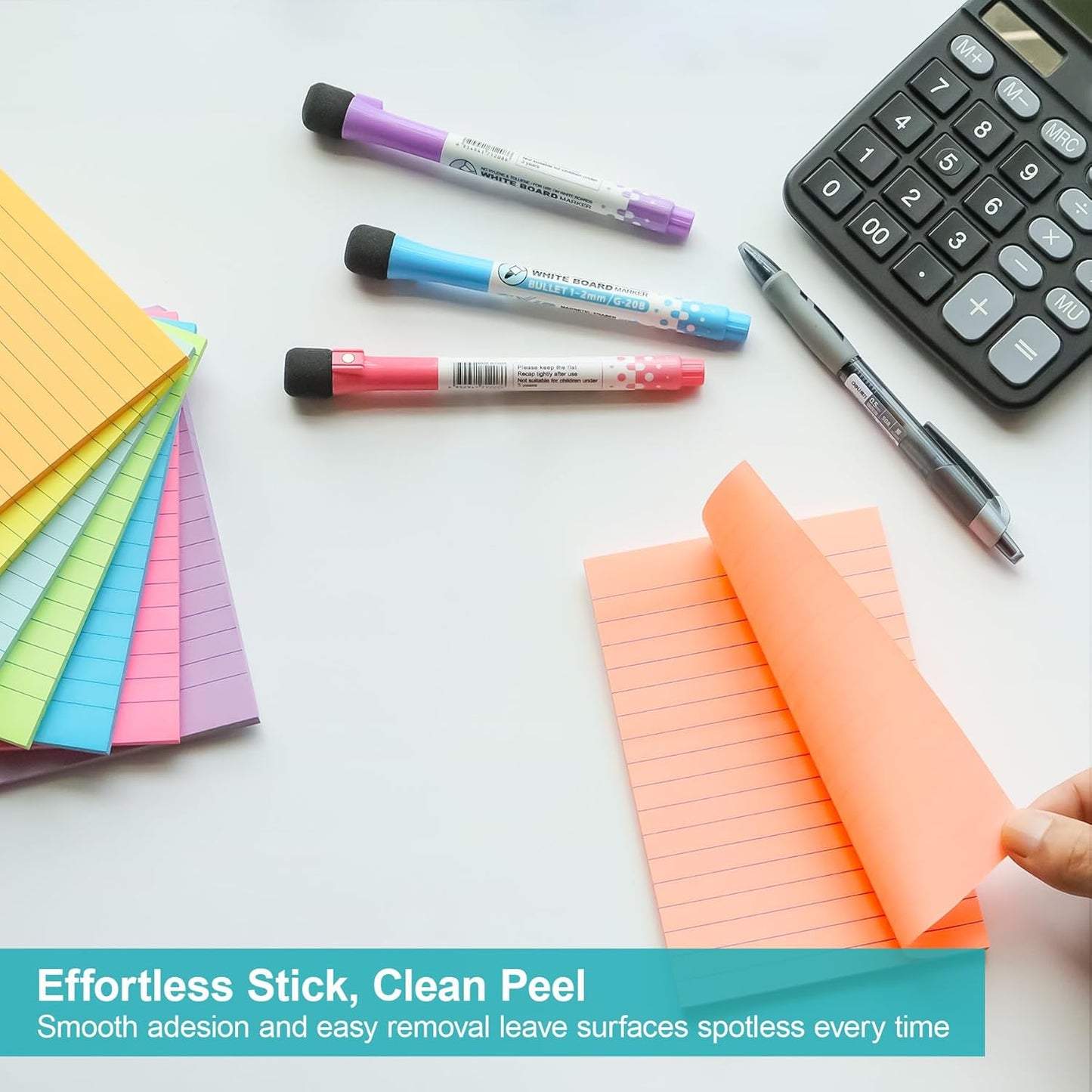 Lined Sticky Notes, 8 Pack Self-Stick Note Pads 4x6, Sticky Notes with Lines it, Strong Adhesive Post for Office & Home Planning, Bright