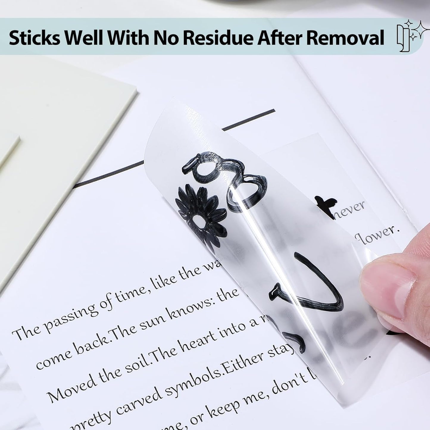 [1000 PCS] Transparent Sticky Notes, 6 Sizes Clear Sticky Notes Pads, Waterproof Self-Adhesive Translucent Sticky Notes for Annotating Books, See Through Sticky Notes for School & Office