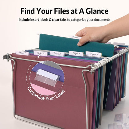 SUNEE Hanging File Folders, 25 Pack Letter Size Hanging File Folders with 1/5-Cut Tabs, Ideal for Home and Office Organization and Papers Classification, Bright Neon Pink