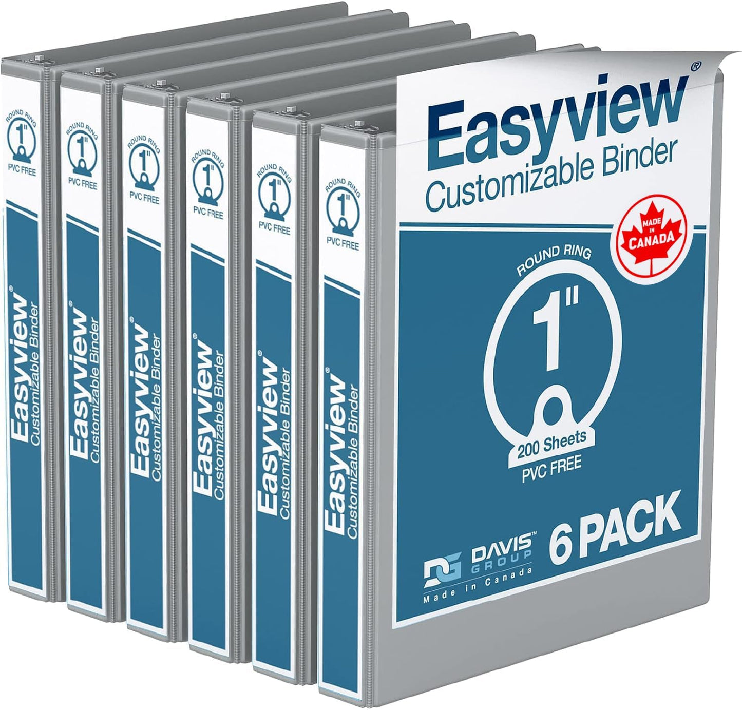 Easyview Premium 3-Ring Binders with Clear-View Covers and Round Rings, Binders for School or Office, 1 Inch, Pack of 6, Navy Blue