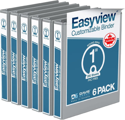 Easyview Premium 3-Ring Binders with Clear-View Covers and Round Rings, Binders for School or Office, 1 Inch, Pack of 6, Navy Blue