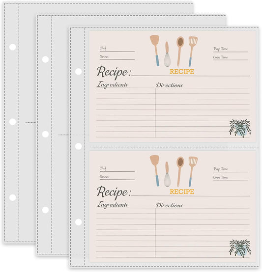 50 Pack Recipe Card Page Protectors, Easy Storage, 4x6 Inch Recipe Card Sleeves, 2 Pockets Per Page, Sheet Protectors for 8.5 x 11.5 Inch 3 Ring Binder, Recipe Binder Refill Pages