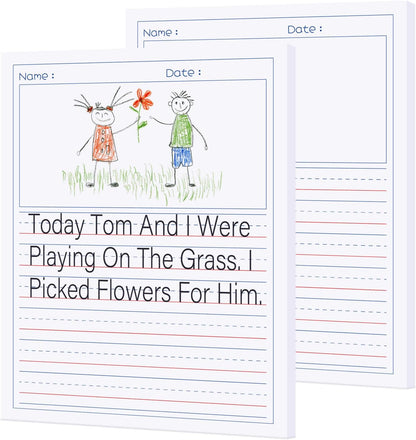 zmybcpack 2 Pack Write Beginner Paper for Kids, 8.5"x11" Story Writing Paper for Kids to Write Story, Primary Composition Notepad(100 Sheets Each, Double-Sided Printing)