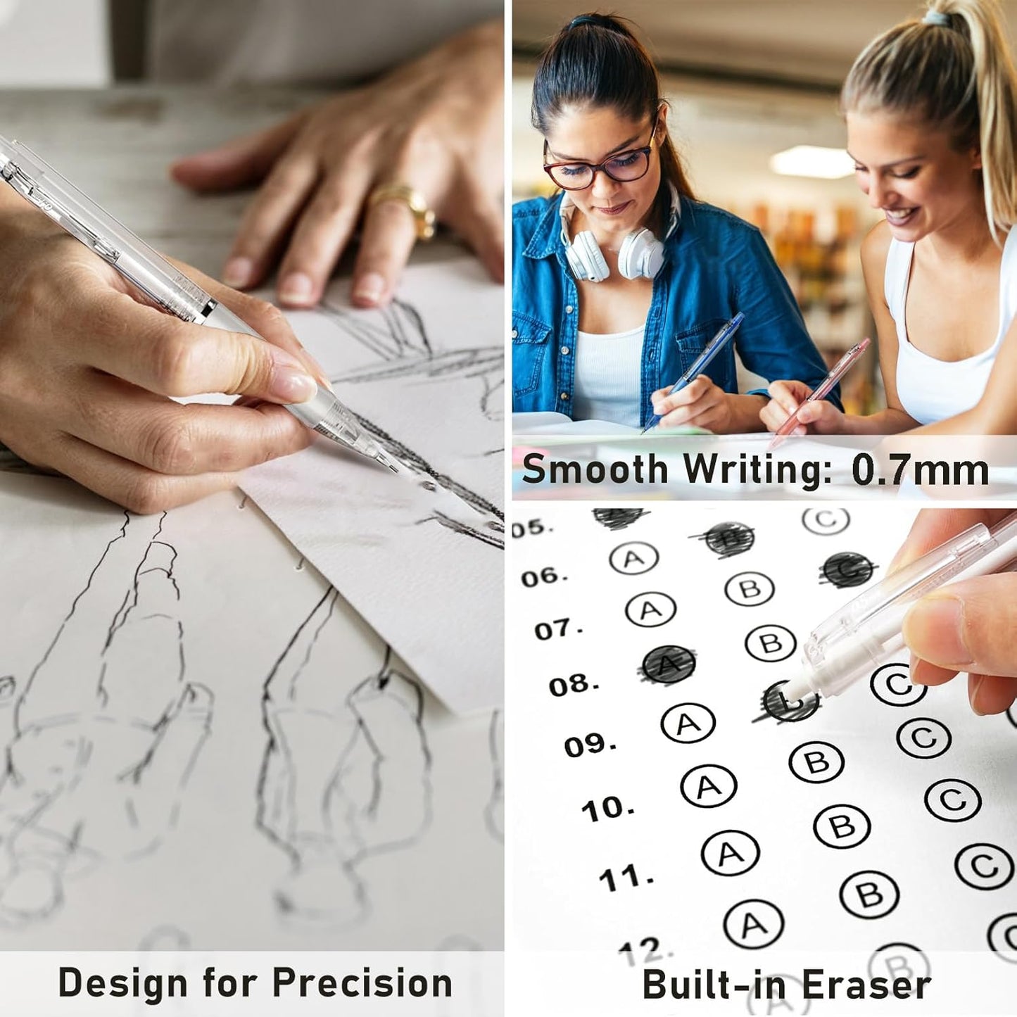 Four Candies Mechanical Pencil Set with Case, 6PCS Aesthetic Mechanical Pencils 0.5 & 0.7mm with 360PCS HB Lead Refills, 12PCS Erasers, Cute Mechanical Pencils for Writing, Drawing and Sketching