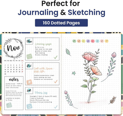 Taja Pretty Lined Journal for Women, Aesthetic Cute Hardcover Leather Journal for Writing, A5 College Ruled Notebook for Work & Note Taking, Perfect for Office School Home, 160 Pages, Meadow Flowers