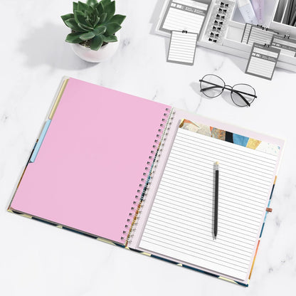 Rimilak Spiral Clipboards Folio with Refillable Lined Notepad, 14.5 x 9.8 In, Hardcover Cover with 5 Interior Pockets, Elastic Band and Pen Loop Series. Cute Stylish Clipfolio, Daisy Flower
