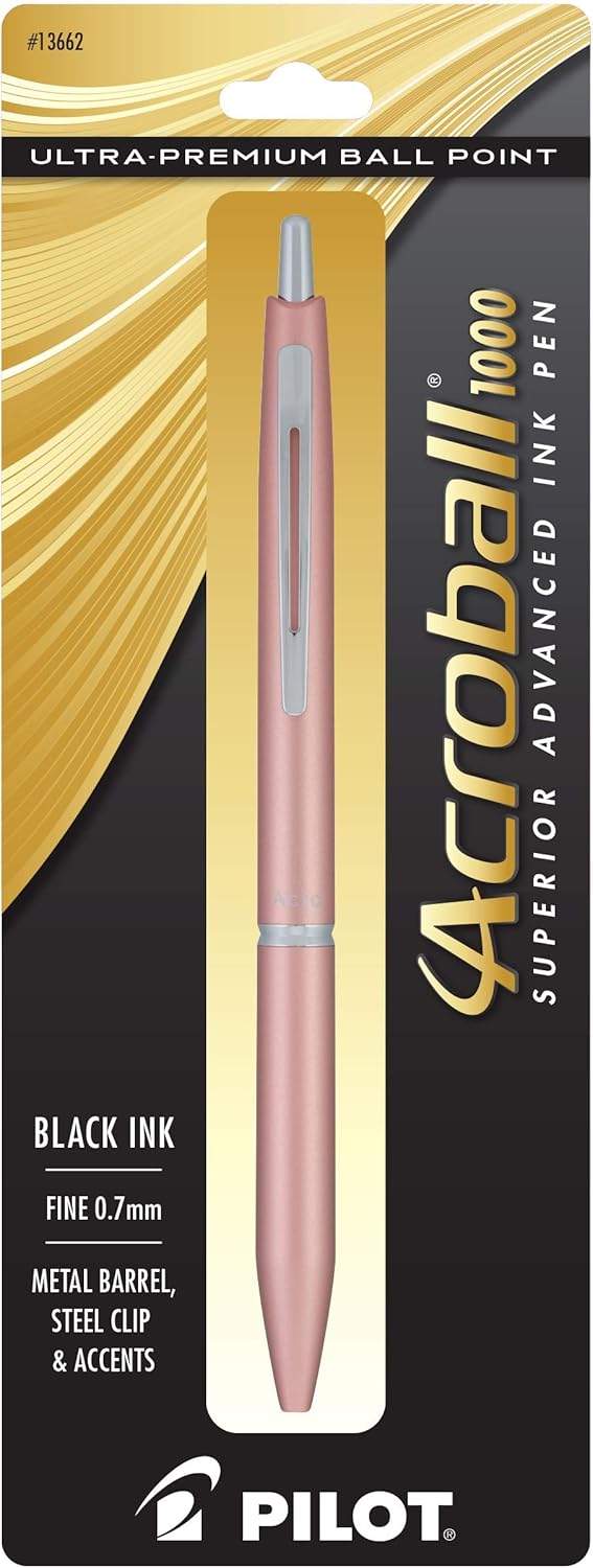 PILOT Acroball 1000 Ultra-Premium Refillable & Retractable Ball Point Pen, Gold Barrel, Fine Point, Black Ink, Single Pen (13662).