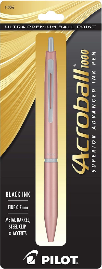 PILOT Acroball 1000 Ultra-Premium Refillable & Retractable Ball Point Pen, Gold Barrel, Fine Point, Black Ink, Single Pen (13662).