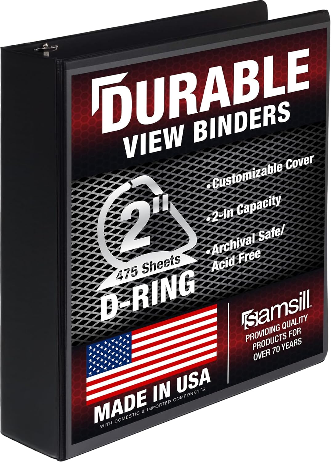 Samsill Durable 4 inch 3 Ring Binder, D Ring Binder, 100% Recycled Chipboard, Black, 2 Pack