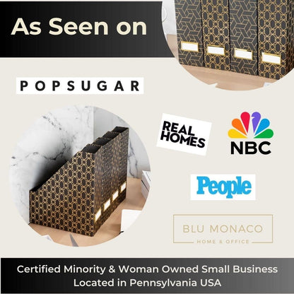 BLU MONACO | Cardboard Magazine File Holder Set of 4 | Vertical Magazine File Holder for Desk and Shelves | Standing File Holder for Classroom School Paper Storage