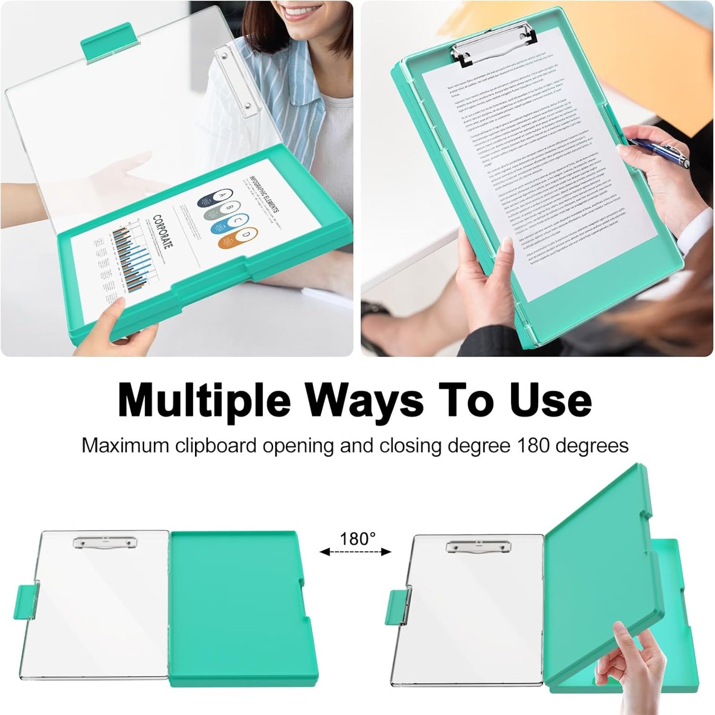 Piasoenc Clipboard with Storage, 8.5 x 11 Clip Boards with 2 Storage Case and A4 Paper Folder, Clear Dry Erase Top Panel, Heavy Duty Plastic, Folio & Side Opening, for Nurses, Teachers, Lawers,Black