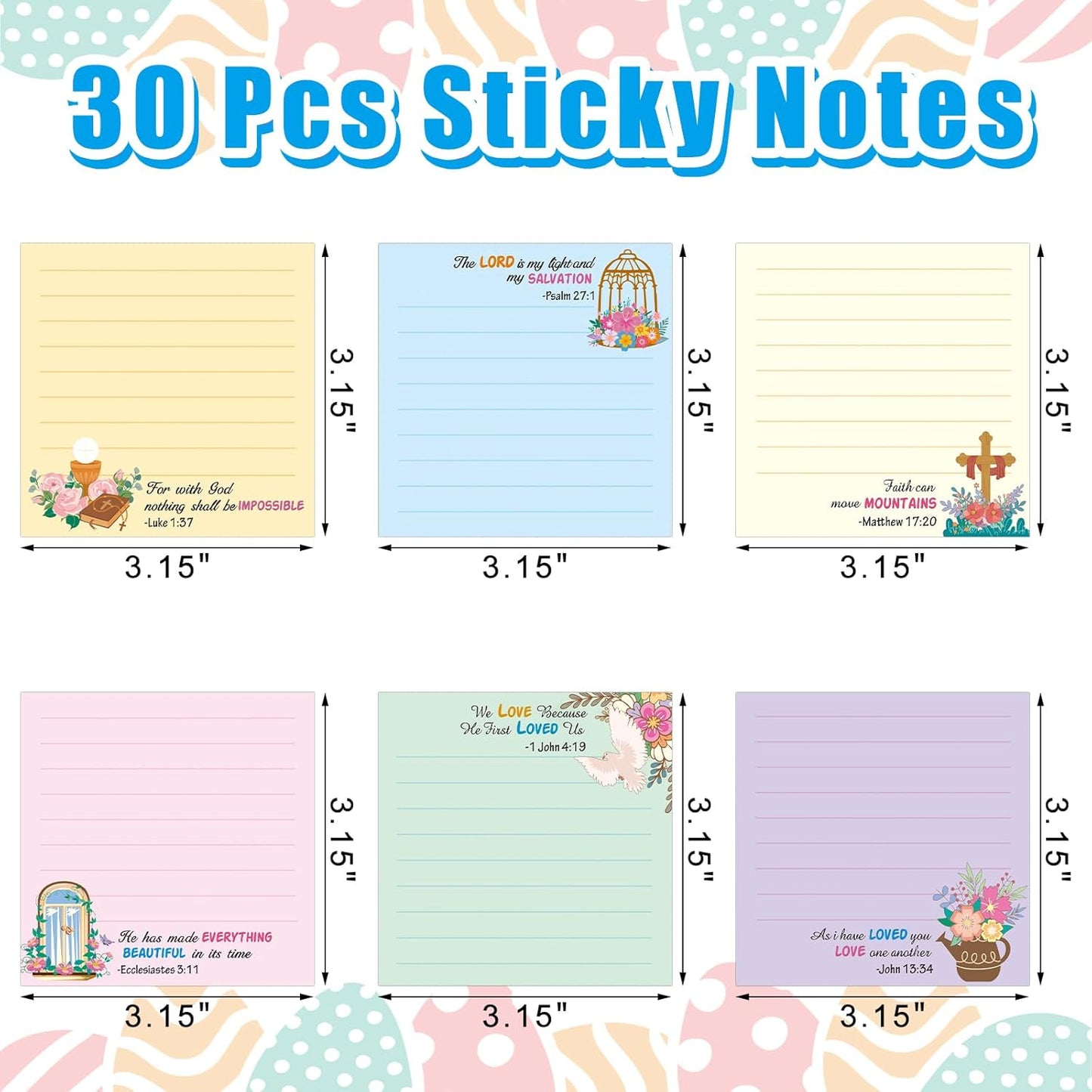 30 Pcs Bible Sticky Notes Christian Note Pads Religious Bible Notepads Inspirational Memo Notes for Inspirational Gifts Message Reminder Lists Schedules Studying Office School Supplies