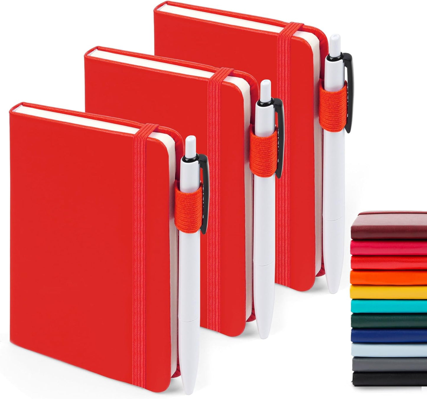 feela 3 Pack Pocket Notebook Journals with 3 Black Pens, A6 Mini Cute Small Journal Notebook Bulk Hardcover College Ruled Notepad with Pen Holder for Office School Supplies, 3.5”x 5.5”, Gray