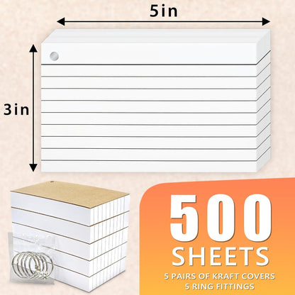 500PCS Colored Index Cards, 3x5 Inches Flash Cards with Ring, Lined on Both Side Notecards Ruled Study Card Flashcards Heavy Note Cards for Studying, Learning, School, College