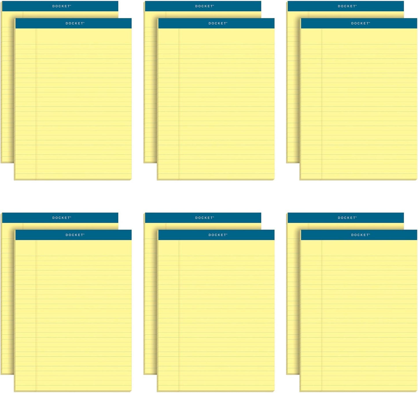 TOPS 5 x 8 Legal Pads, 12 Pack, Docket Brand, Narrow Ruled, Yellow Paper, 50 Sheets Per Writing Pad, Made in the USA (63350)