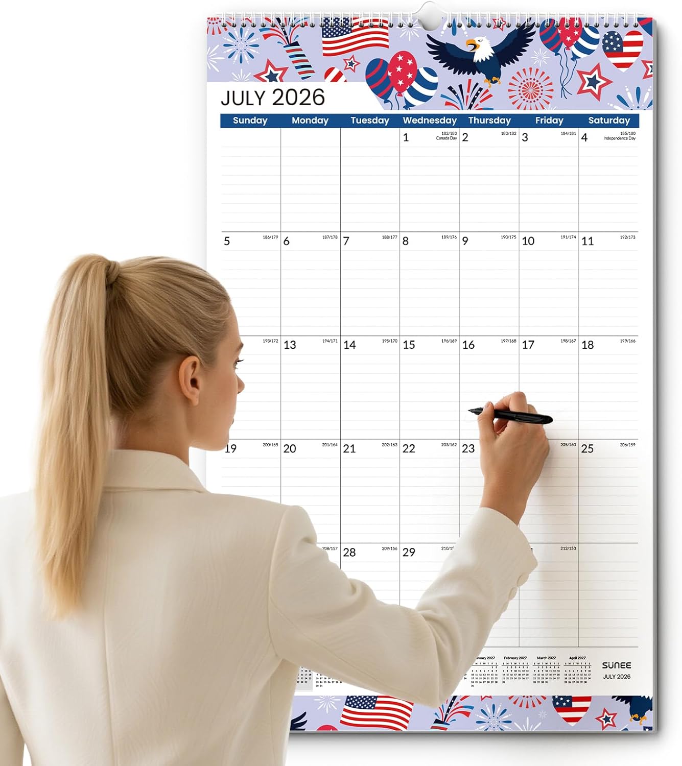 SUNEE 2026 Wall Calendar Large 22.75"x15.5", 21 Month Calendar (Ends December 2027), Vertical Extra Large, Seasons Color