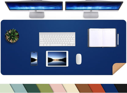 Large Desk Mat 47.2" x 17" Leather Desk Pad Protector with Natural Cork & PU Leather, Non-Slip Office Desk Mat, Large Mouse Pad, Waterproof Desk Blotter pad for Office&Home(Black)