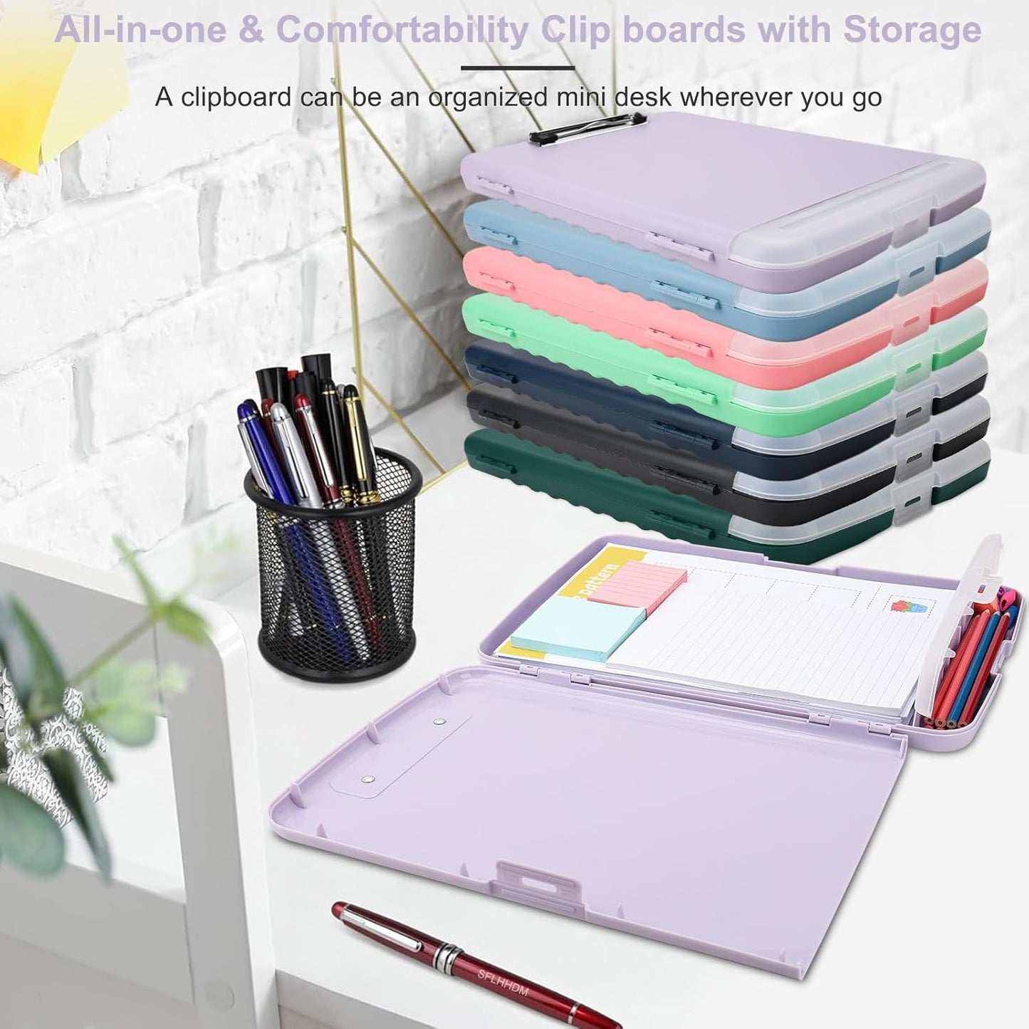 SFLHHDM Purple Clipboard, Clip Boards 8.5x11, Teacher Clipboards with Storage, Plastic Clipboard with Pen Holder, Clipboards Storage for Women Teachers Work, School & Office Supplies
