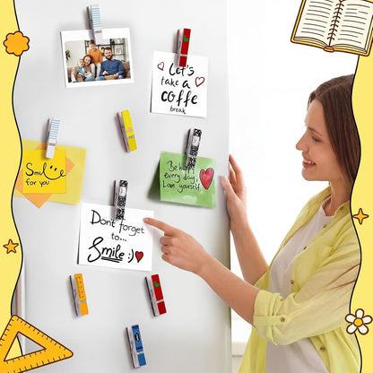 Bokon 48 Pcs Classroom Magnetic Wooden Clips Teacher Whiteboard Artworks Classroom Must Haves Decorative Magnetic Photo Paper Clips for Teacher Office Whiteboard Refrigerator Home Supplies