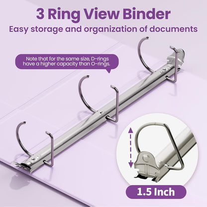SUNEE 3 Ring Binder 2 Inch, Clear View Binder Three Ring PVC-Free (Fit 8.5x11 Inches) for School or Office Supplies, Light Purple, 1 Pack