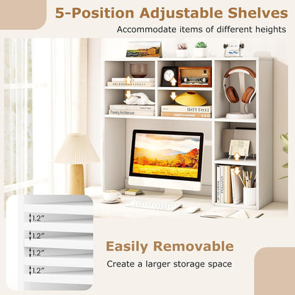 Tangkula Desktop Bookshelf, Countertop Storage Hutch with 5 Shelves for Computer Desk, Desk 3-Tier Display Rack, Multipurpose Wood Desktop Hutch Storage Organizer for Dorm Office Home