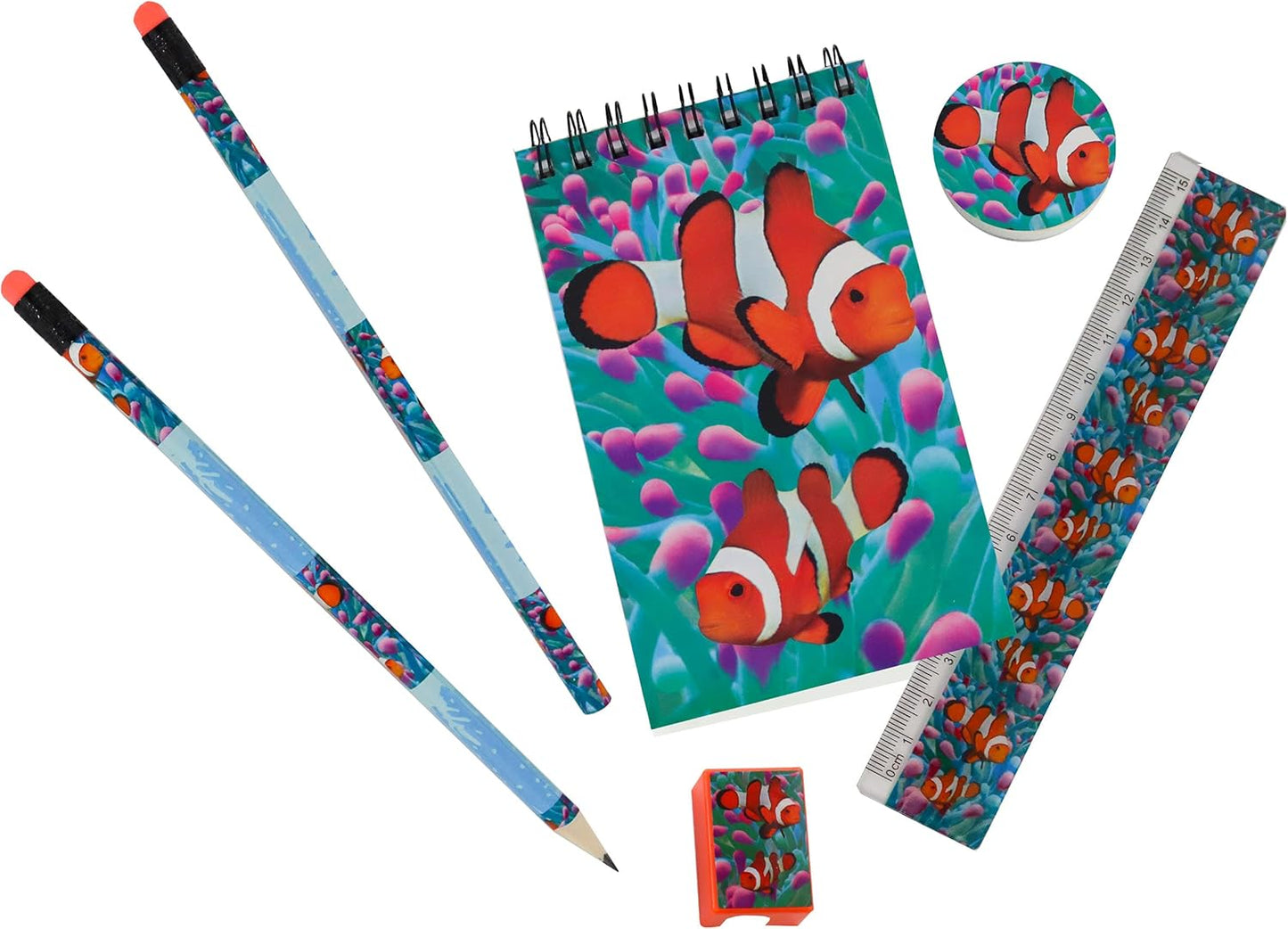 Deluxebase Wild Stationery Set - Dolphin from Animal Stationery Sets with 2 Pencils, Eraser, Pencil Sharpener, Ruler & Cute Notebook. Ideal Office Supplies, Desk Accessories & College Essentials.