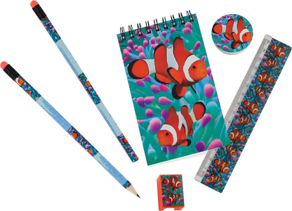 Deluxebase Wild Stationery Set - Dolphin from Animal Stationery Sets with 2 Pencils, Eraser, Pencil Sharpener, Ruler & Cute Notebook. Ideal Office Supplies, Desk Accessories & College Essentials.