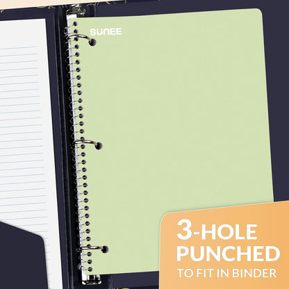 SUNEE Spiral Notebooks, 1-Subject, 5 Pack, College Ruled Paper, 8" x 10-1/2", 70 Sheets per Notebook,3-Hole Punched Paper, Pink,Purple, Blue, Green, Yellow Spiral Lined Notebooks for School,Work