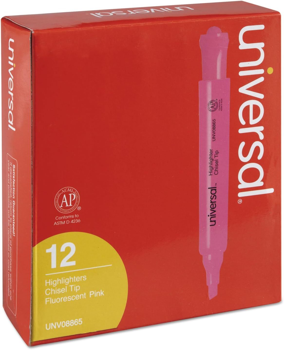 Universal 08865 Desk Highlighter, Chisel Tip, Fluorescent Pink, Dozen