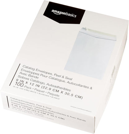 Amazon Basics Catalog Mailing Envelopes, Peel and Seal, 9" x 12", Brown Kraft, 100-Pack