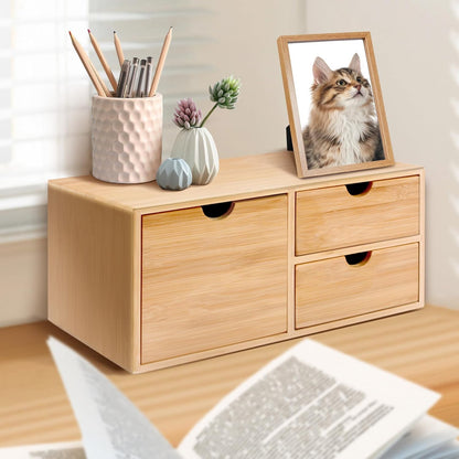 Charmewooden Bamboo Desk Organizer With Drawers Countertop Drawers Counter Storage Box Corner Desk Organizer for Home Office No Assembly Required (3 Drawers)