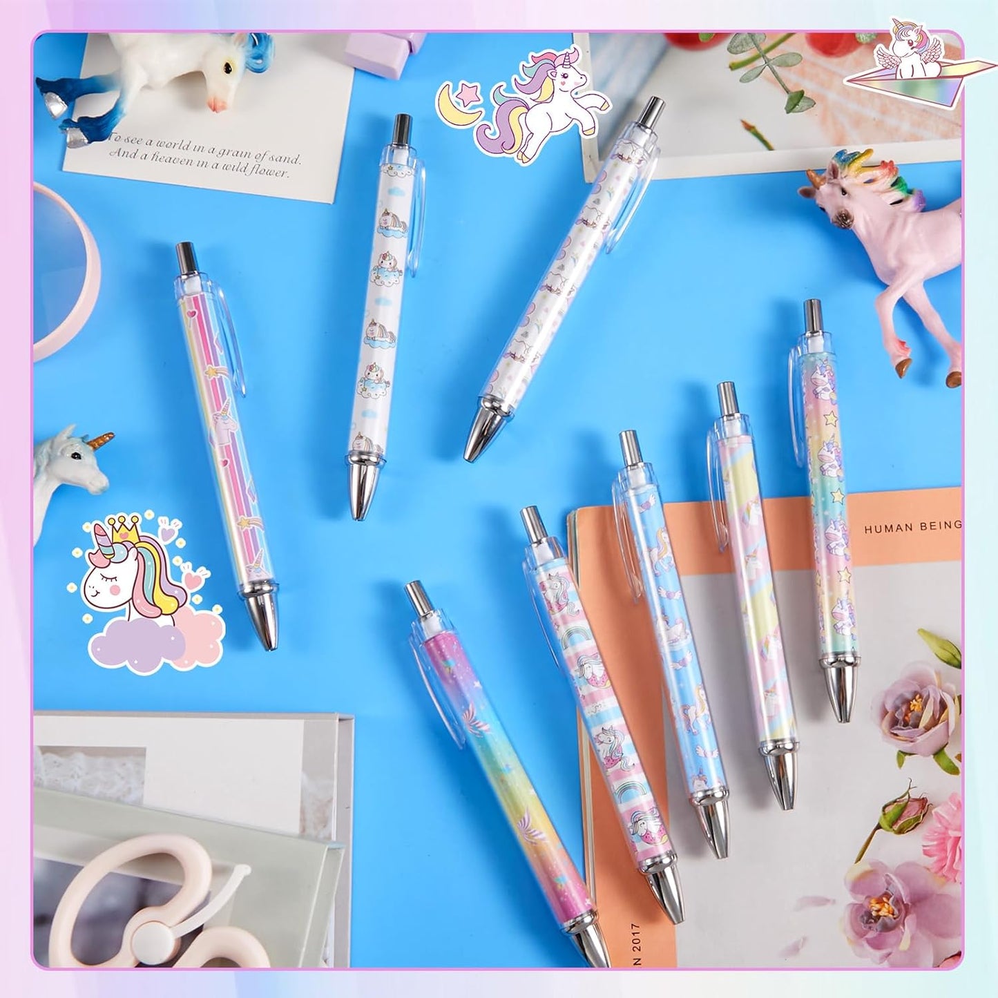 Ireer 8 Pcs Ballpoint Pens for Women 1.00 mm Cute Black Ink Pens Fine Point Smooth Writing for Journaling Aesthetic Office Supplies (Mahjong)