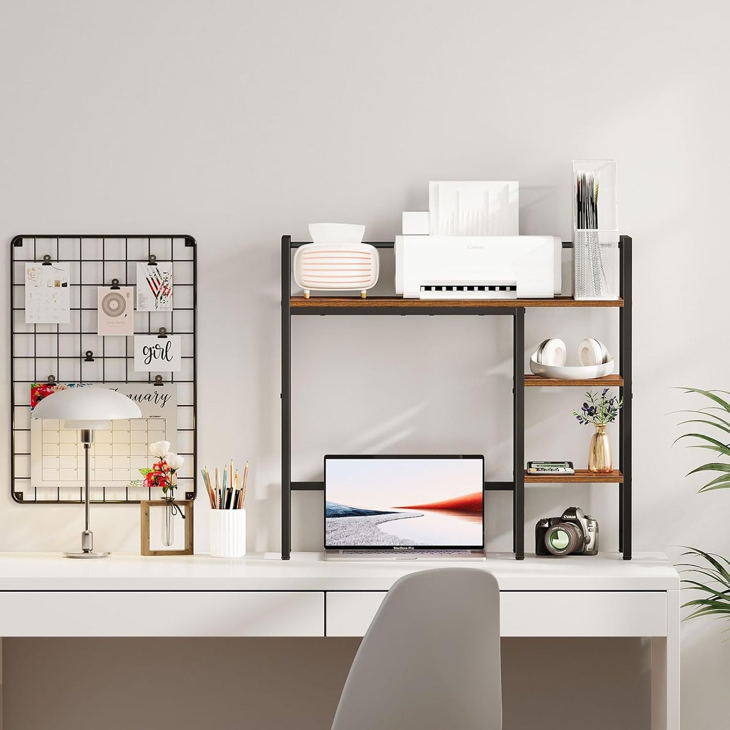 Snughome Desk Shelf, 38.6" Desktop Organizer Shelf, Desk Hutch for Computer Monitor, 4 Tier Desk Display Rack, Wood Desktop Bookshelf Storage Rack for Home Office Dorm, Rustic Brown | Desk Hutch, Computer Monitor, Desktop Display Rack, Home Office Dorm