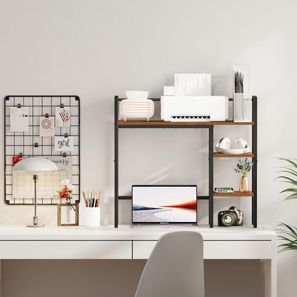 Snughome Desk Shelf, 38.6" Desktop Organizer Shelf, Desk Hutch for Computer Monitor, 4 Tier Desk Display Rack, Wood Desktop Bookshelf Storage Rack for Home Office Dorm, Rustic Brown | Desk Hutch, Computer Monitor, Desktop Display Rack, Home Office Dorm